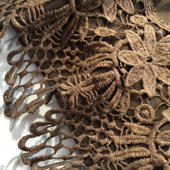 Long Top/Sweater Dress Knit With Lace and Sheer Overlay Chocolate Brown XL - Picture 3 of 14